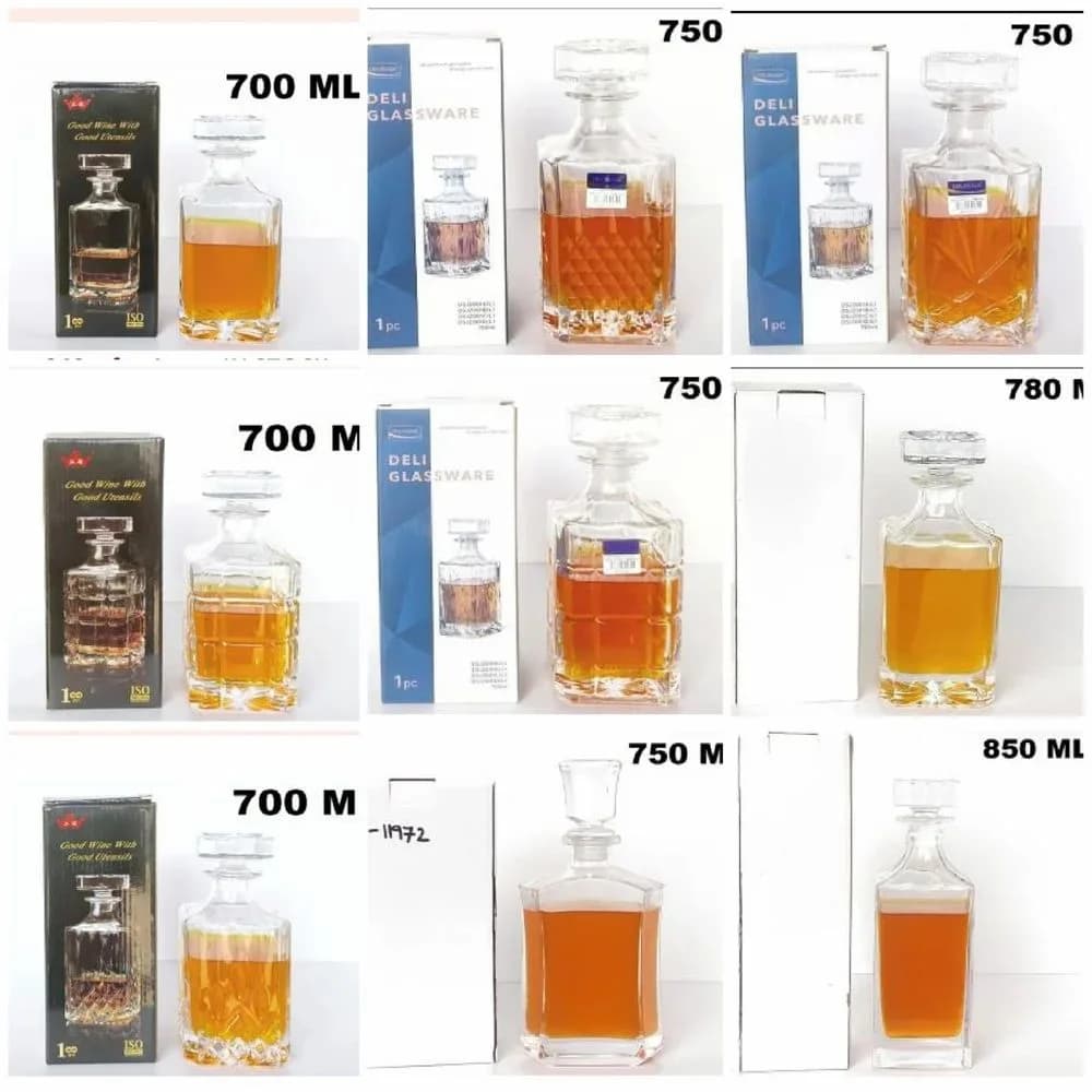 Balah glass decanter and barware arranged for a premium home bar